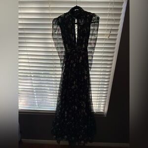 Mac Duggal Black Floral Long Sleeve Dress